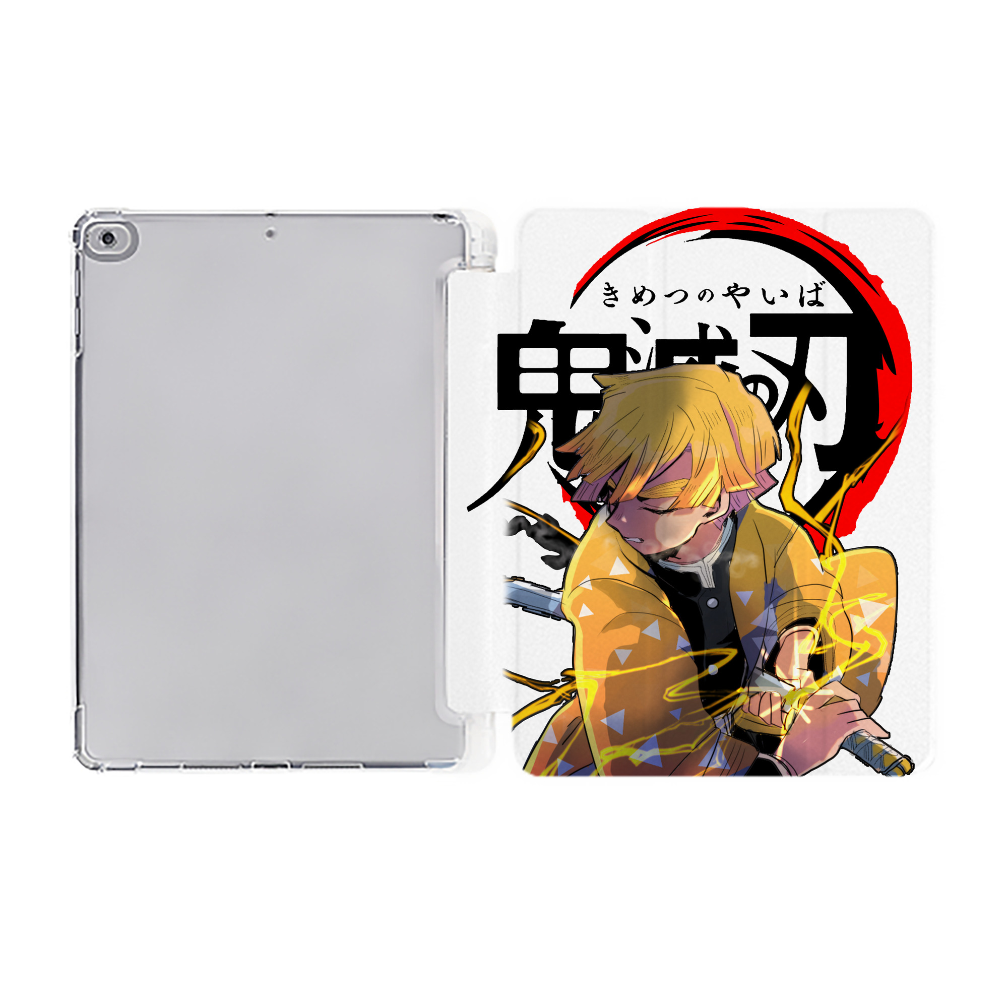 （画像用） 鬼滅の刃（きめつのやいば）我妻 善逸／あがつま ぜんいつ Agatsuma Zenitsu IPad ケース ペン収納付き 三つ折りスタンド PUレザー×シリコン 対応機種9.5/10.5/10.9インチ